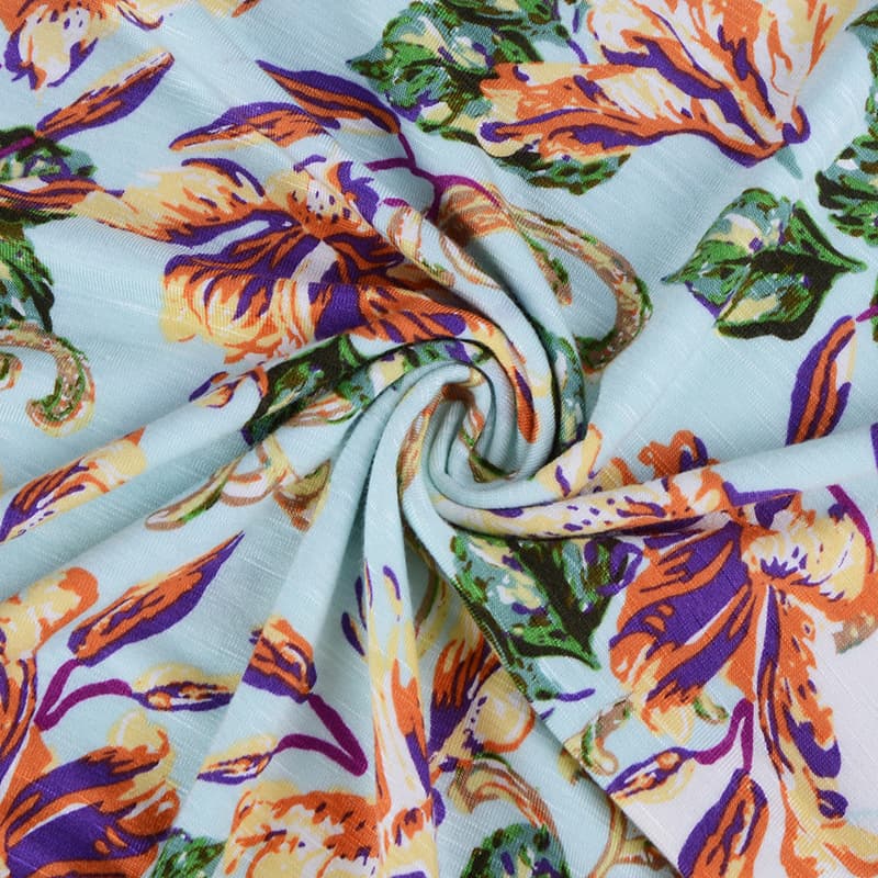Slubbed Printed 95% Rayon 5% Spandex Knitted Jersey Rayon Fabric ကို စိတ်ကြိုက်လုပ်ပါ