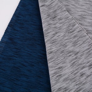 Aukštos kokybės segmentinis dažytas sausai prigludęs poliesterio viskozės spandex trikotažo viengubas trikotažo audinys sportiniams marškiniams