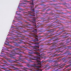 Tecido de malha de trama colorida de alta qualidade 92% poliéster 8% elastano personalizado para vestuário esportivo tingido no espaço