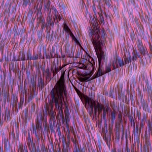 ຄຸນະພາບສູງ 92% Polyester 8% Spandex Colorful Weft Knitted Fabric Custom Sportswear Space Dyed Garment Fabric