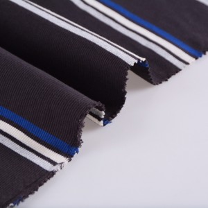 Tungvikt Tjock Stretch bomullsgarn Färgat Marinblå Stripe 2×2 Ribbstickat tyg för manschett