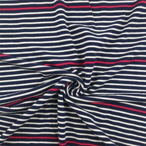 Marinblått garn färgat 95% Rayon 5% Spandex Single Jersey stickat tyg för klänningar
