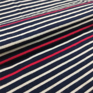 ເສັ້ນດ້າຍ Navy ຍ້ອມຜ້າ 95% Rayon 5% Spandex Single Jersey Knit Fabric For Dresses