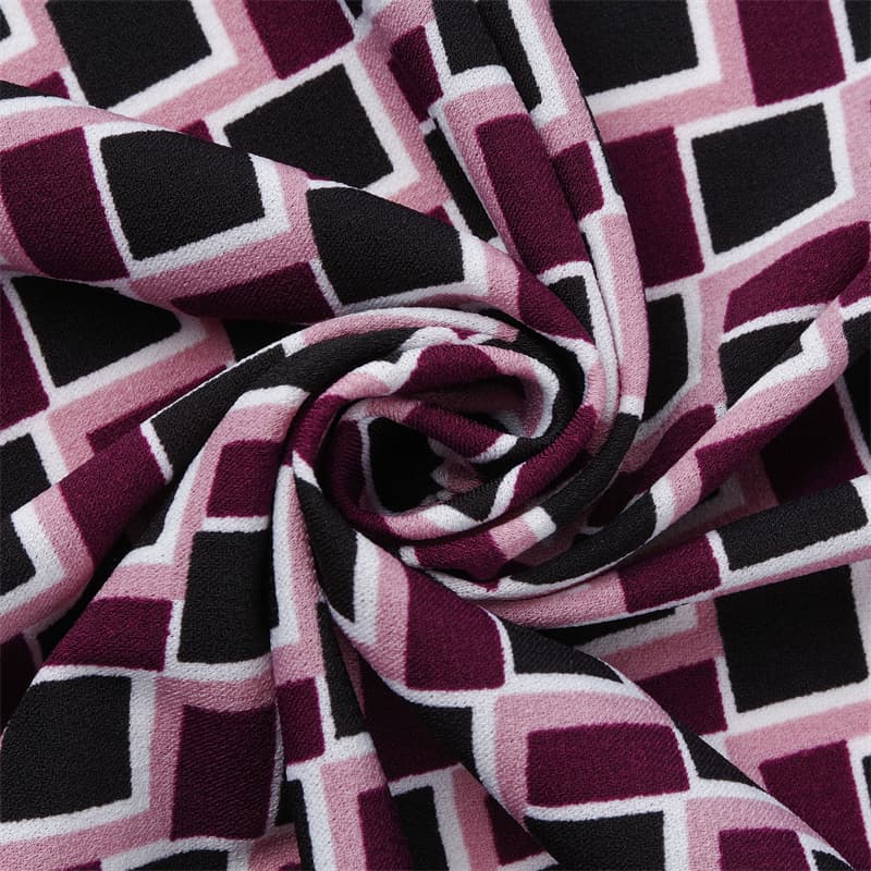 Custom Printed Geometry Design Polyester Spandex Moss Crepe ສໍາລັບຜ້າ Dress