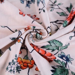 Hot Sale OEM / Odm klantontwerp 100% rayon enkele jersey stof bloem bedrukt gebreid textiel voor kleding