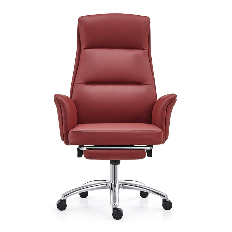 Црвена висока грбна извршна столица со поместени краци и кожна отоманска, PU кожна столица за компјутер со функции за навалување