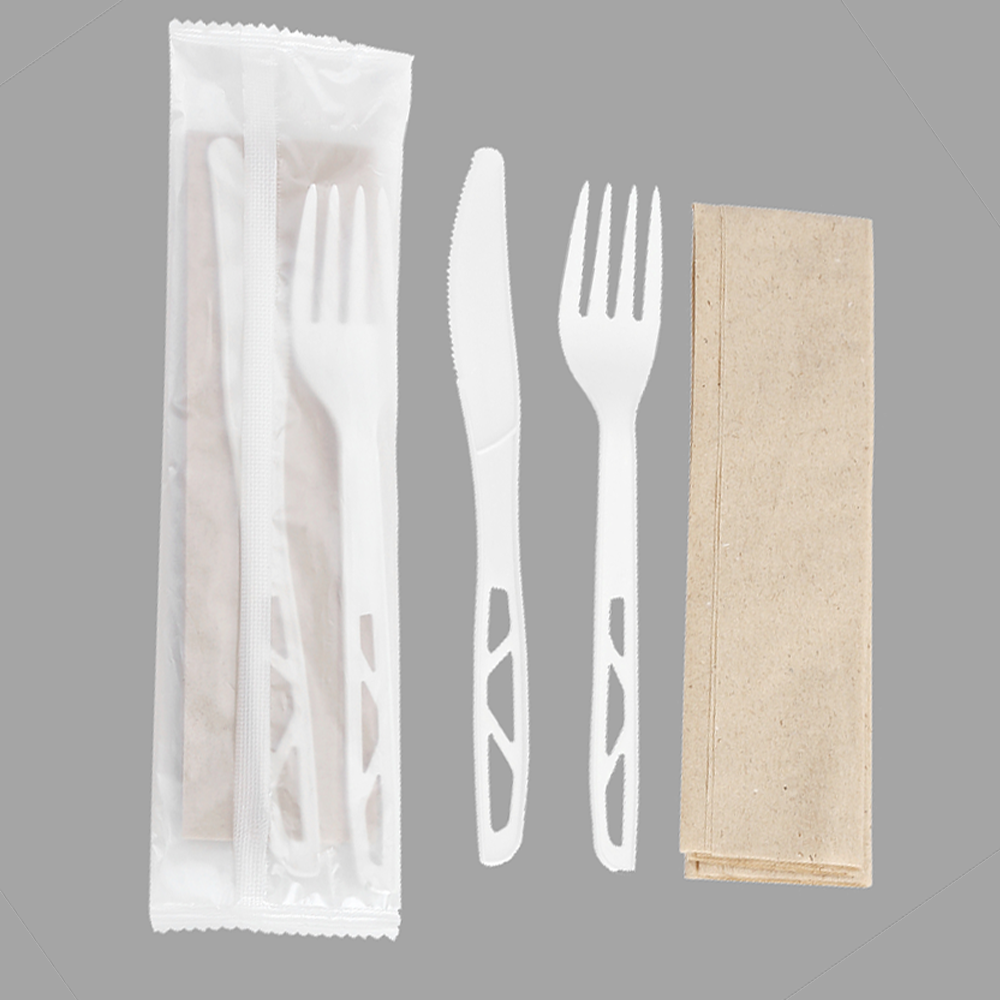 Kit de cubiertos desechables 5 en 1 de color negro envuelto –  Tenedor/Cuchara/Cuchillo/Servilleta/Sal y Pimienta – Kit de cubiertos  desechables