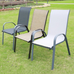 I-AJ Factory Wholesale Outdoor Cafe Garden Balcony Patio Armchair Stackable Metal Teslin Mesh Dining Chair