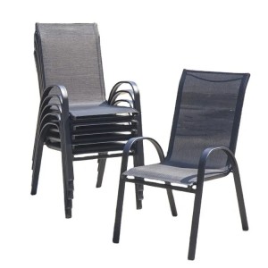 AJ Factory Wholesale Panja Cafe Garden Balcony Patio Armchair Stackable Metal Teslin Mesh Dining Chair