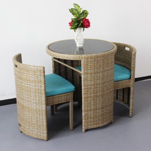 AJ Factory Wholesale Unique Outdoor Garden Coffee Shop Rattan Glass Top Round Dining Table ndi Chair Set
