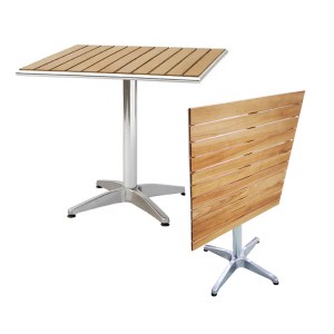 AJ Factory Direct Outdoor Cafe Bar Bistro Garden Square Aluminum Wooden Folding Table