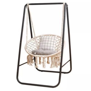AJ Factory Wholesale Indoor Outdoor Garden Lightweight Folding Hanging Macrame Swing Chair with Stand