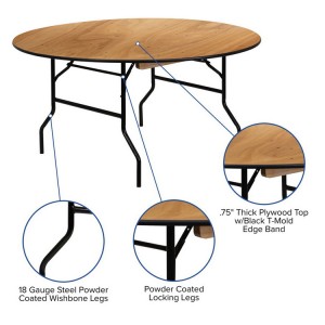 Mesa de comedor plegable de madeira de forma redonda para banquetes de voda ao aire libre