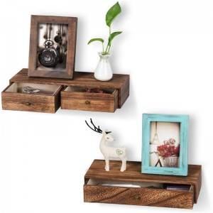 Floating mount Mounted Set Wood Wall shelf Shelves na may Drawer para sa Living Room Bedroom Banyo