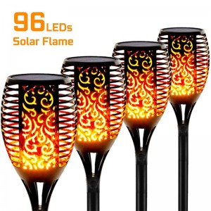 96 LED solar fakkellys med flimrende dansende flamme