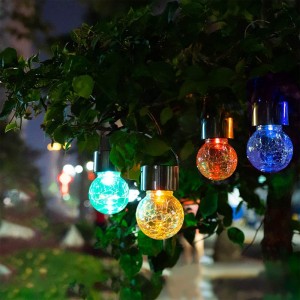 Drita varëse me top qelqi të plasaritur diellor, drita dekorimi për festat e Krishtlindjeve, drita diellore me top të varur me xham të plasaritur, të papërshkueshëm nga uji, me ngjyra të ndryshme për kopsht, oborr, oborr, oborr, lëndinë