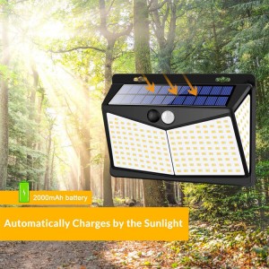 3 Aarbechtsmodi 212 LED Wireless IP65 Waasserdicht Outdoor Gaart Zonk Solar Bewegungssensor Wandmontéiert Solarlicht