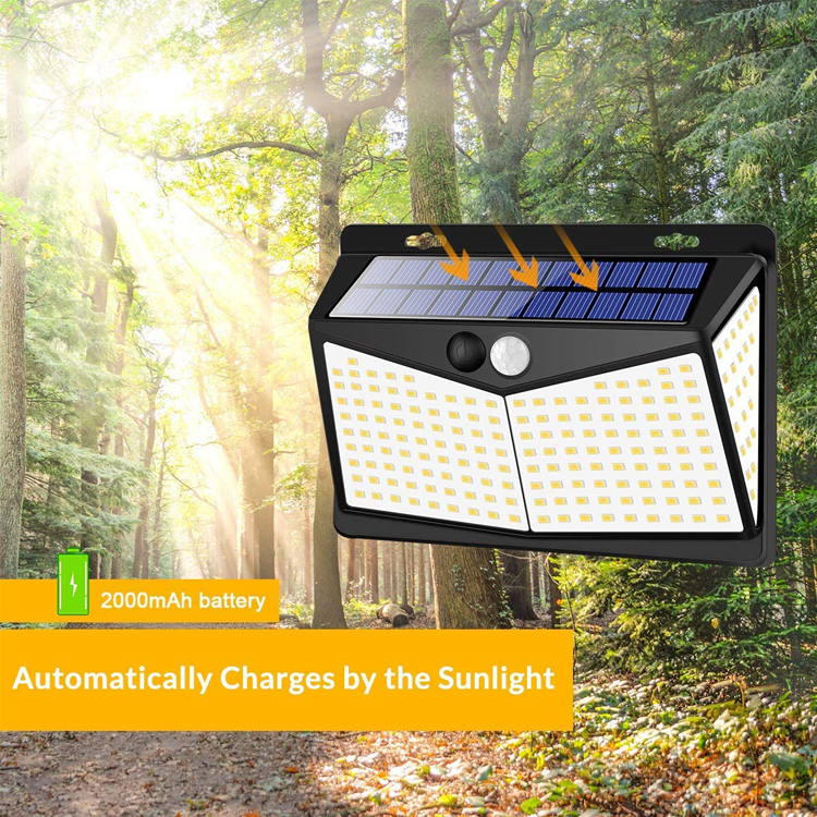3 أوضاع عمل 212 LED لاسلكي IP65 مقاوم للماء في الهواء الطلق حديقة سياج يعمل بالطاقة الشمسية مستشعر حركة على الحائط ضوء شمسي