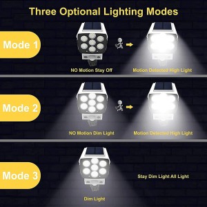 77 LEDs Արտաքին շարժման ցուցիչ Արևային անվտանգության լույսեր