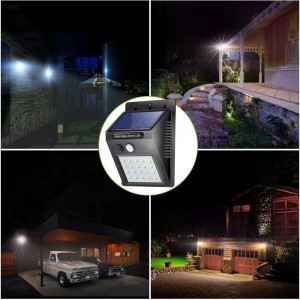20 LED Bright Outdoor Motion Sensor Solè Powered Wireless Waterproof Night Solè Limyè pou Deyò Jaden Wal