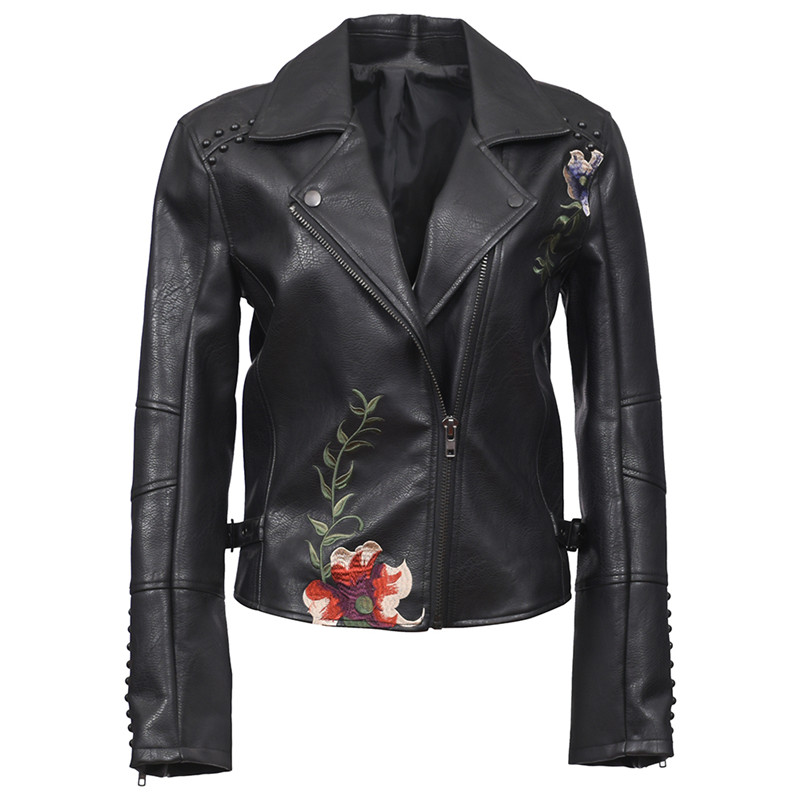 Premium faux leather embroidery biker jacket