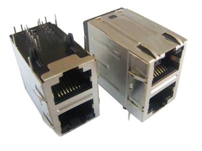 Dobbel RJ45 modulær jack med LED/transformator (høyre PCB-montering) KLS12-TL009
