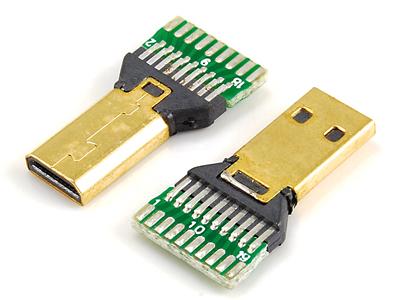 Micro HDMI D kištukas, PCB plokštės vielos litavimo tipas KLS1-L-002