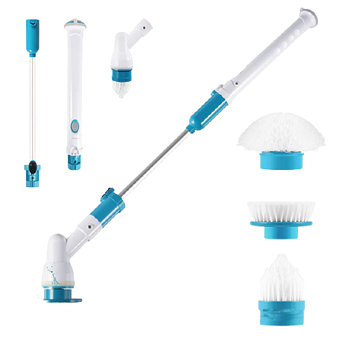 Electric Spin Scrubber Cordless Bathroom Shower Scrubber Power Brush Floor Scrubber with 3 Replaceable Cleaning Brush Head & Adjustable Extension Handle for Home, Silver Featured Image