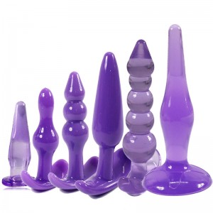 6pcs of 7pcs Purple Set Soft TPE Anal Plug Set foar Beginner Beads Butt Plugs Dildo