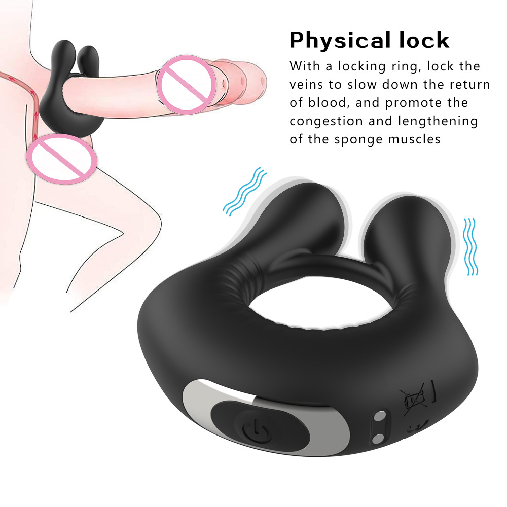 Manlike seksspeelgoed 3 motors vir klitoris en testikels Stimulasie plesier Vibrerende haanring