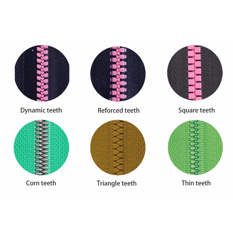 Gyári készlet #5 Nyitott végű műanyag öntött cipzár dinamikus fogakkal, kiemelt képpel