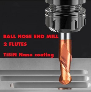 55 HRC TiAlN coat ball nose end mill 2 flutes