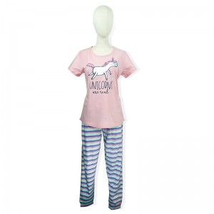 Top Suppliers Compression Shirt - Cotton Women’s Unicorn Macaron Stripes Short Sleeved Pajama – HONGHUA