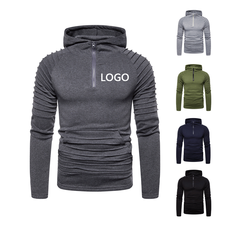 Fashion Athletic hoodies custom logo Fitted Workout Gym Sweatshirt Solid Color Pullover 1/4 zip up men’s hoodies & sweatshirts