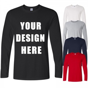 Wholesale custom screen print your logo 100% cotton long sleeve t shirt with customized inside labels and free hang tags