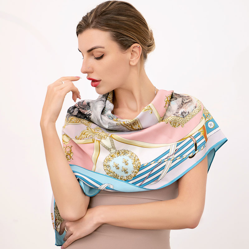 Dizajnerski šali po meri, 100% svileni kvadratni šali za ženske, elegantna izdelava