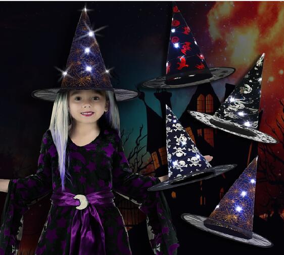 Vairumtirdzniecība LED Halovīni Wizard Witch smaila cepure Cap Light Hanging Party Cosplay