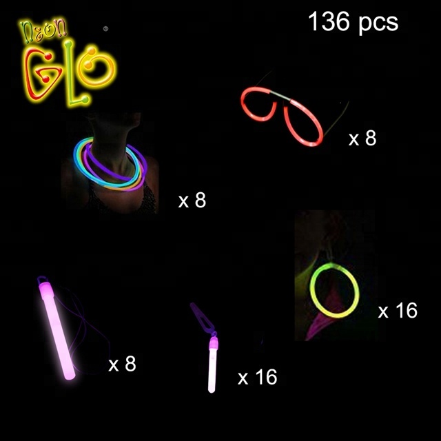 የልጆች መጫወቻ 136 ፒሲዎች Glow Sticks ጥቅል ኒዮን ፓርቲ