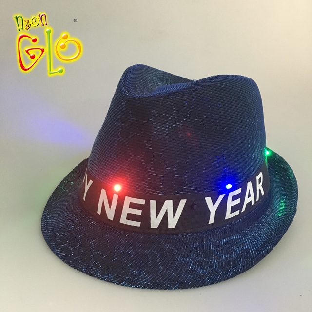 Srečno novo leto, utripajoč osvetljen klobuk Fedora