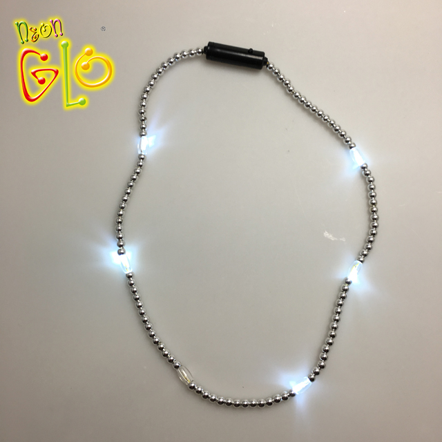 Flashing Led Jewelry Silver Party Glow Bead Necklace
