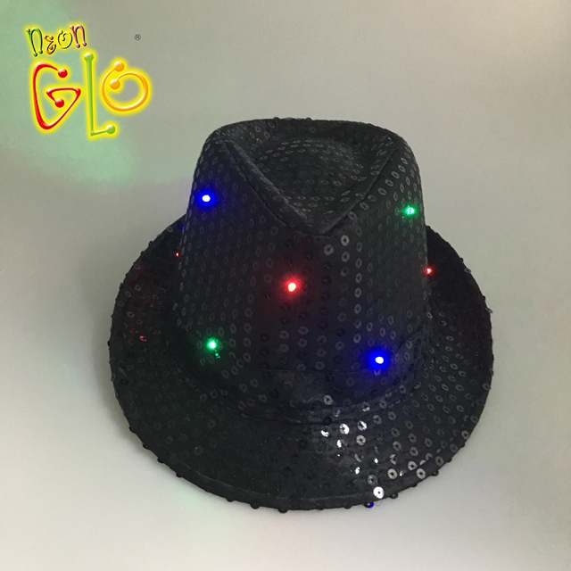 Hideung LED Partéi Fedora Lampu Up kedip-kedip Hat