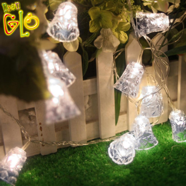 ဘက်ထရီအသုံးပြုထားသည့် ပူနွေးသောအဖြူရောင် 10 LED ကြိုးအလင်းသည် ခရစ္စမတ်ခေါင်းလောင်းပုံသဏ္ဍာန် ဖလက်ရှ်မီးခိုးရောင် Fairy Light ဖြစ်သည်။
