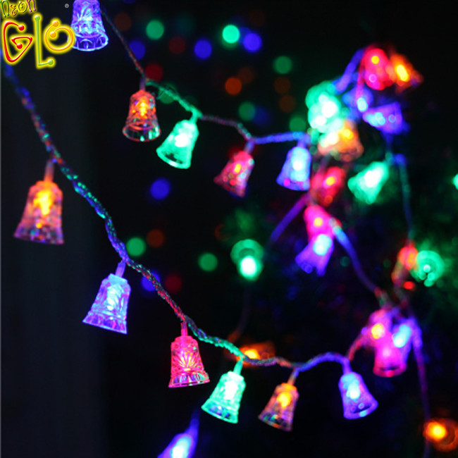 Baterai dioperasikan putih hangat 10 LED String Light Christmas Bell Shaped Flashing Fairy Light