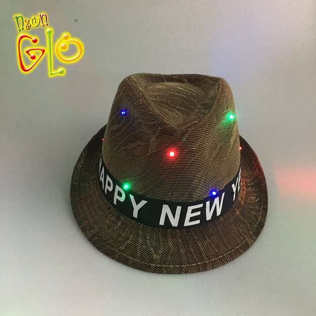 Chapeau Fedora LED personnalisé pour fête du nouvel an clignotant