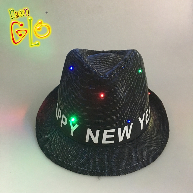 የአዲስ ዓመት ጃዝ ስታይል ኮፍያዎች LED Fedora Party Hat