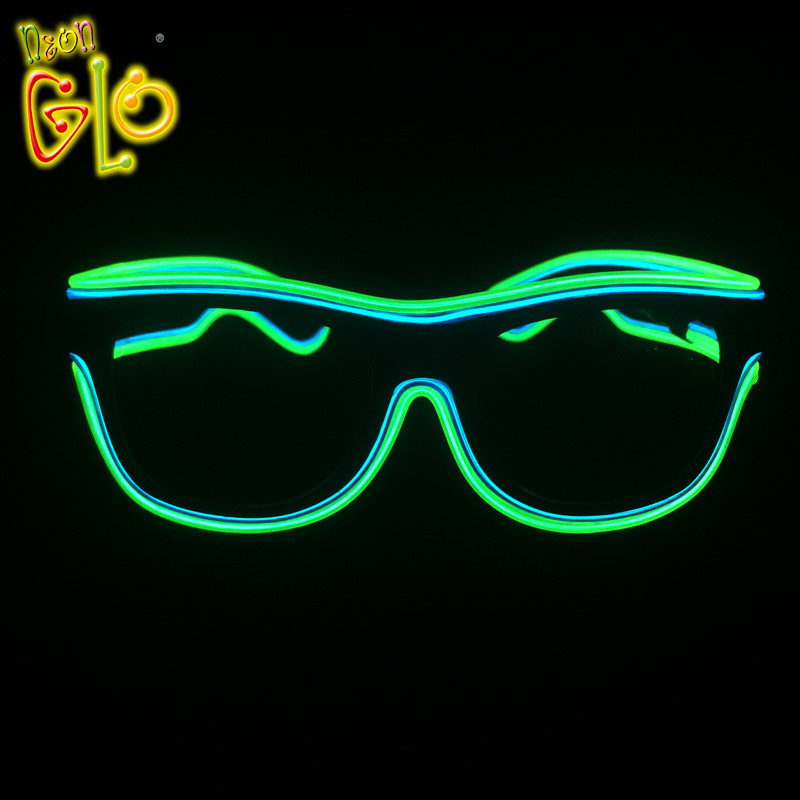 ထုတ်ကုန်အသစ် အရောင်နှစ်ရောင်အသံဖြင့် အသက်သွင်းထားသည့် EL နီယွန်ပါတီအလင်းမျက်မှန်