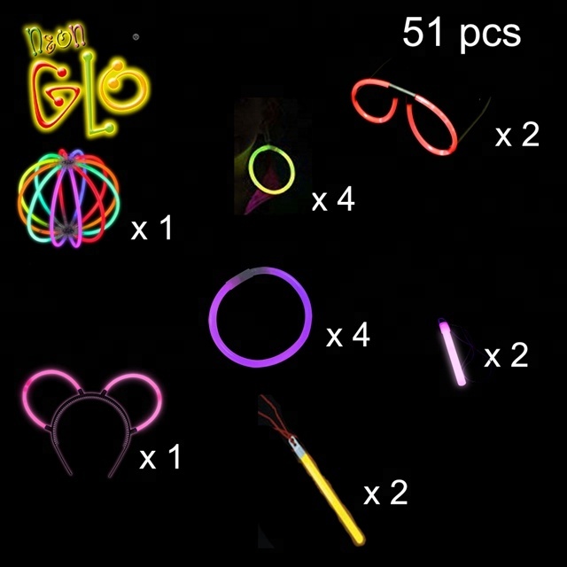 ለጌጣጌጥ 51 ፒሲዎች Fancy Glow Sticks ፓርቲ ጥቅል