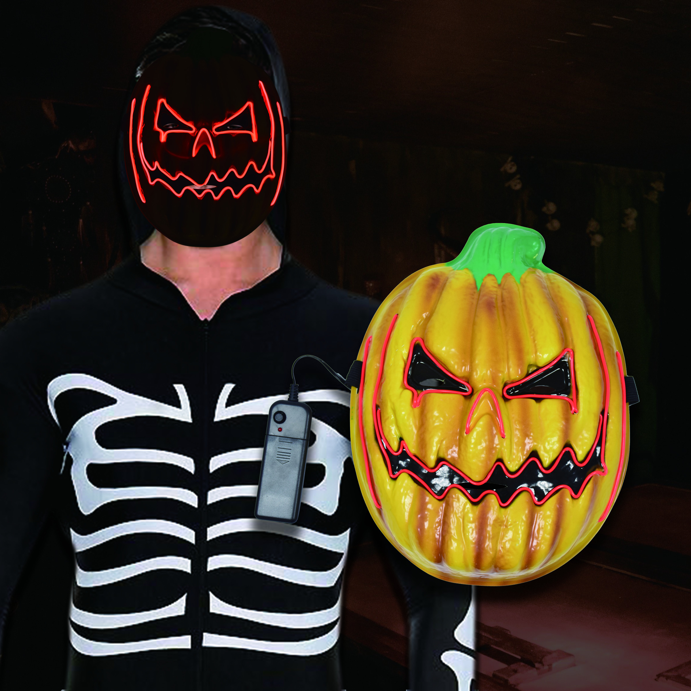 Helovīna biedējošais cosplay led kostīms EL stieples gaismas maska