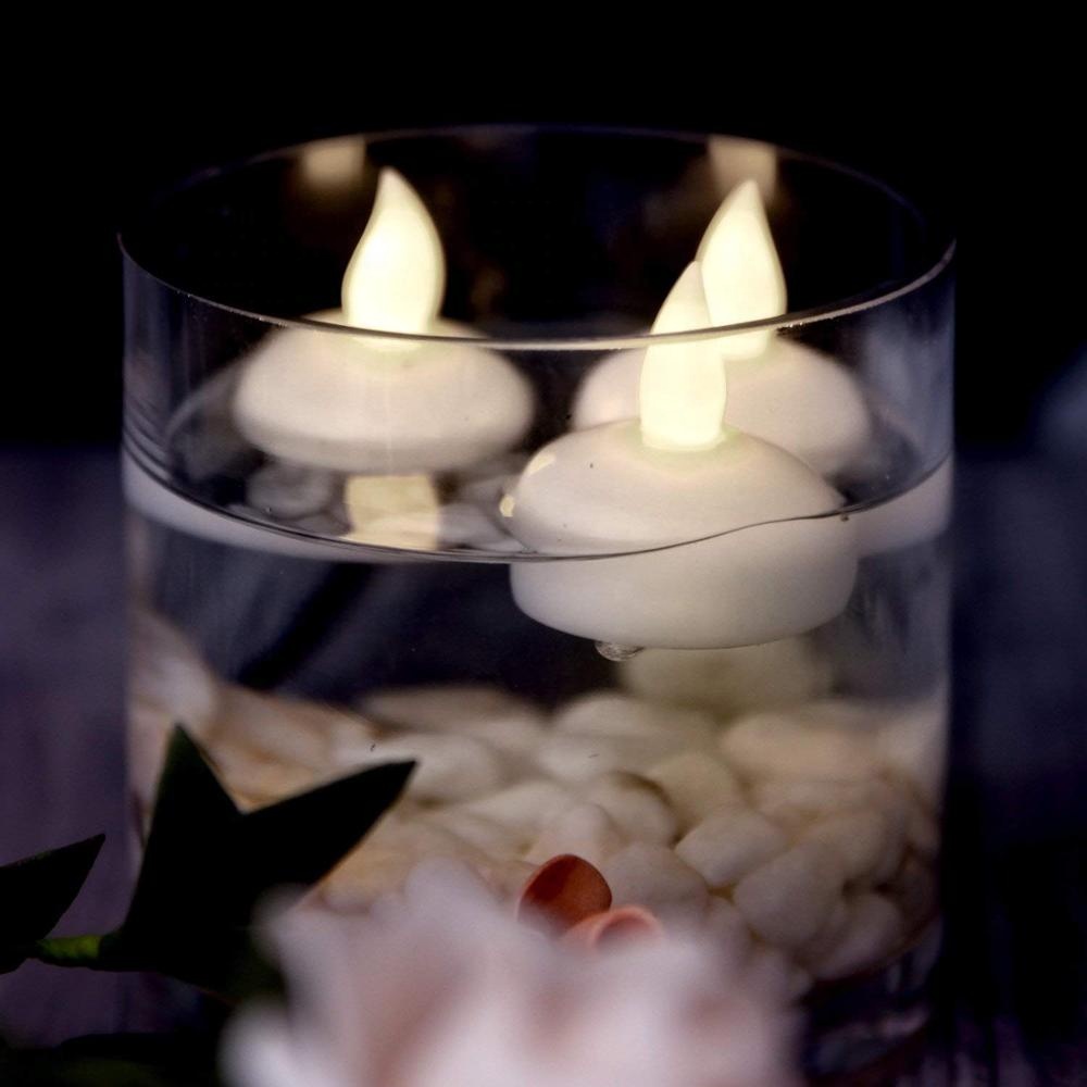 Dekoracija doma Tealight rumene utripajoče plavajoče brezplamenske LED svečke za čajno lučko