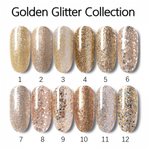 Golden Glitter/Platinum Gel lak sa sjajnim blistavim sjajem na noktima